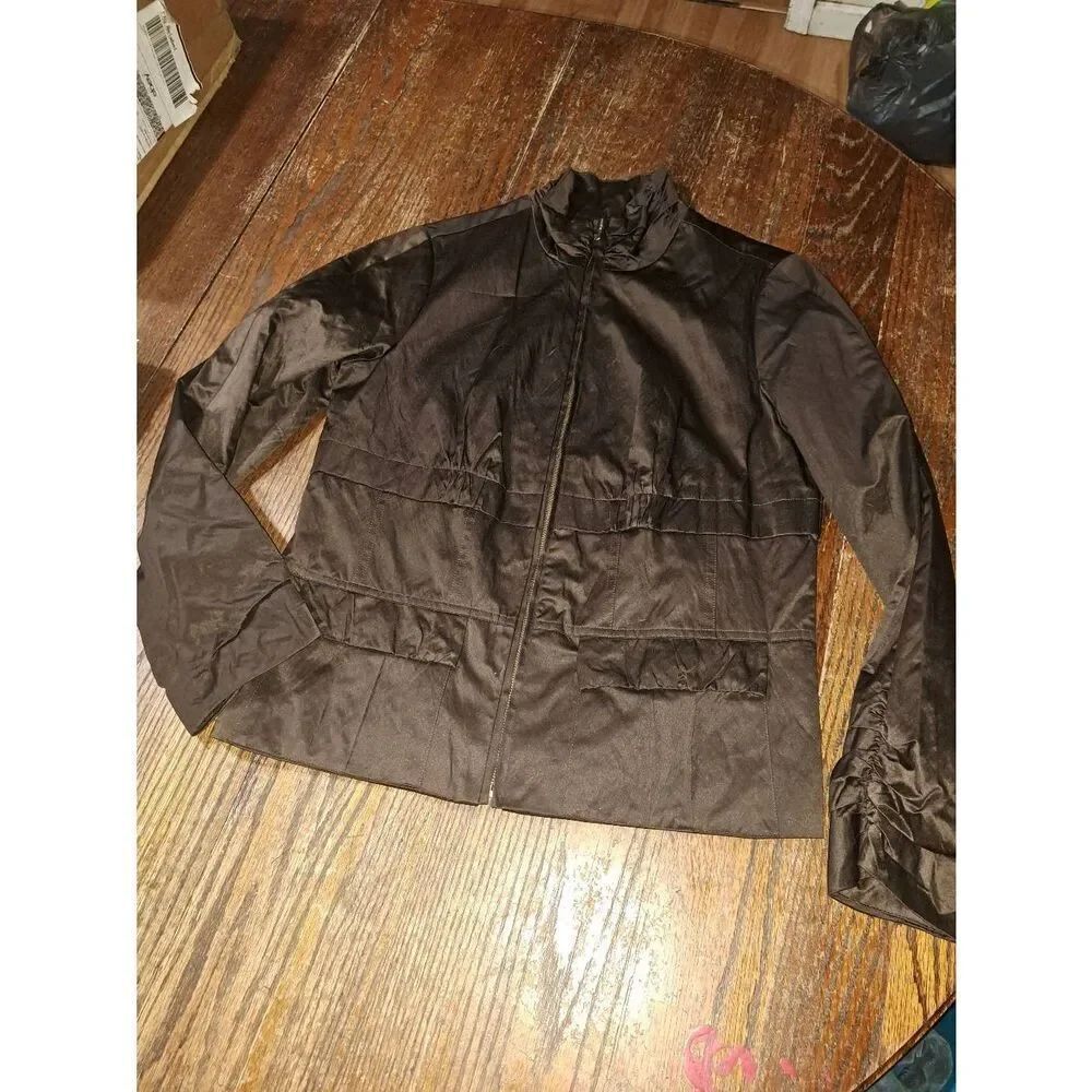 Size 4 Small Chicos Size 0 Brown Metallic Front Zip Jacket with Pockets